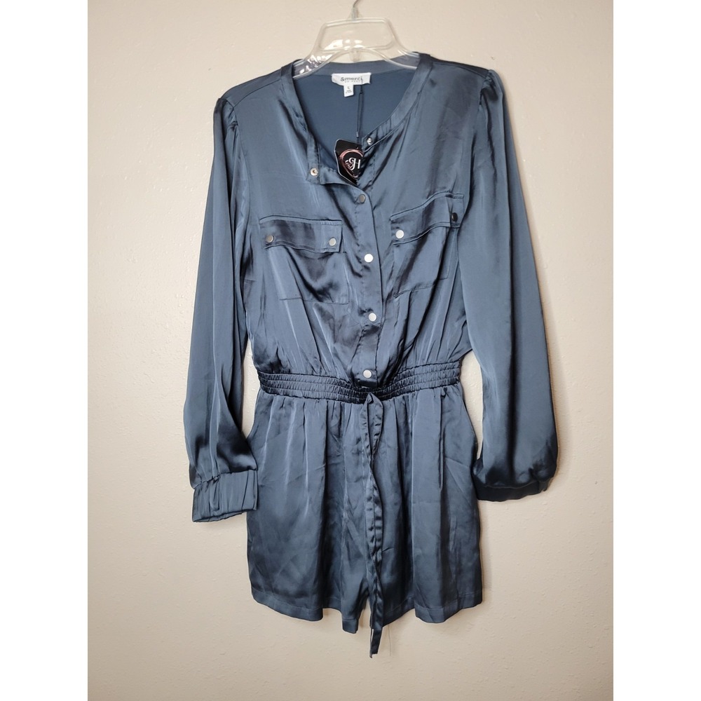 &Merci Women's Romper Zen Front Pocket Long‎ Sleeves Feminine Shorts Romper Sz L